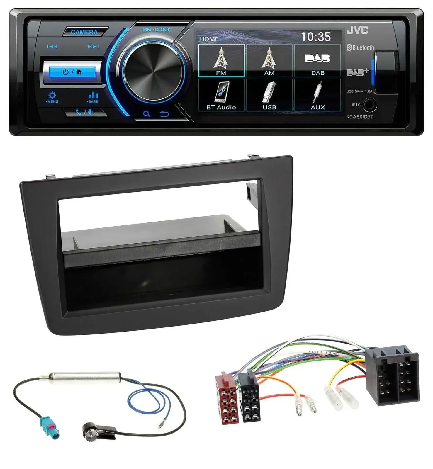 Автомагнитола для Alfa Romeo Mito 955 (2008–2014) JVC Bluetooth, MP3, USB, DAB, ISO, черный