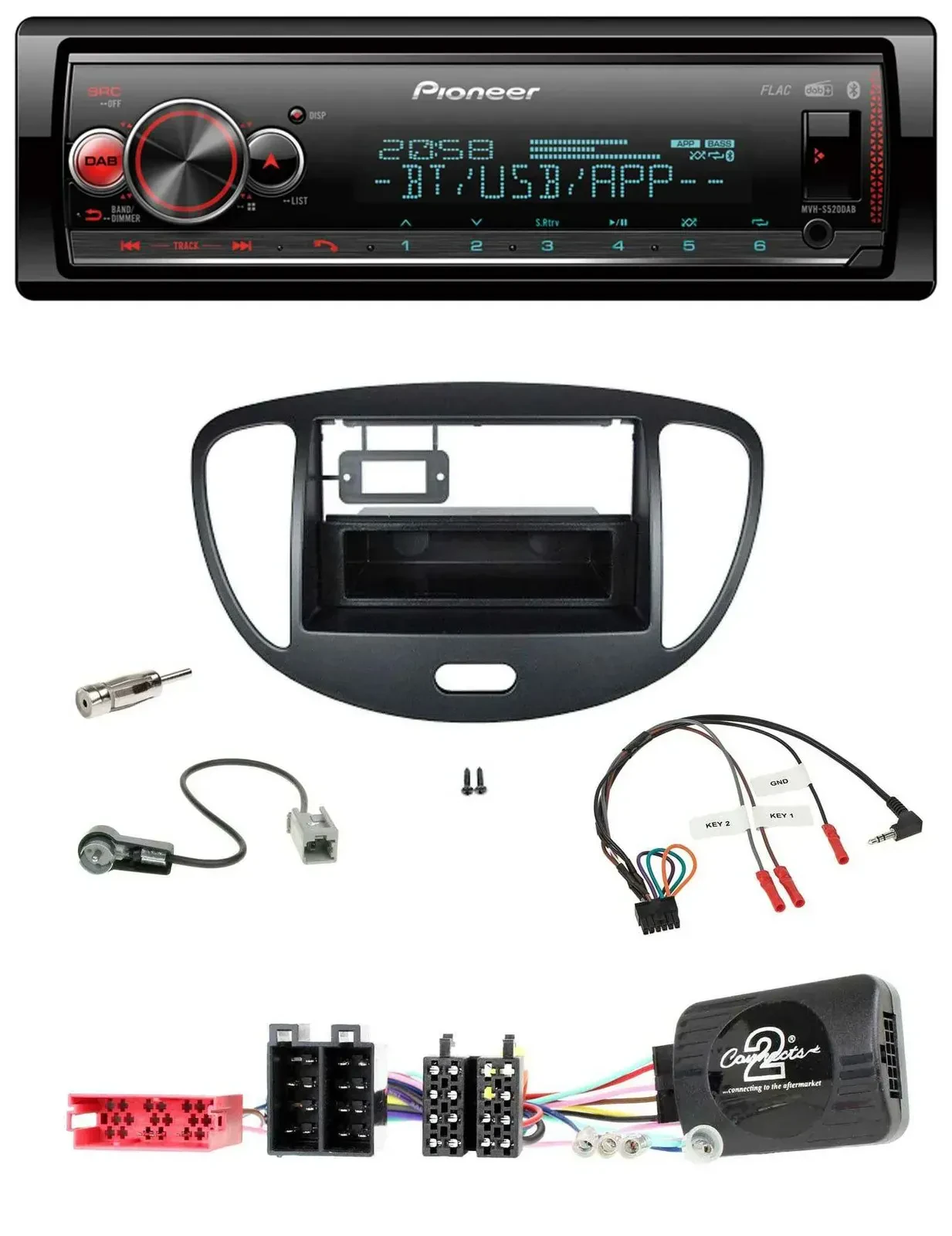 Автомагнитола Pioneer Bluetooth USB DAB для Hyundai i10 (2009–2013) ISO, черный