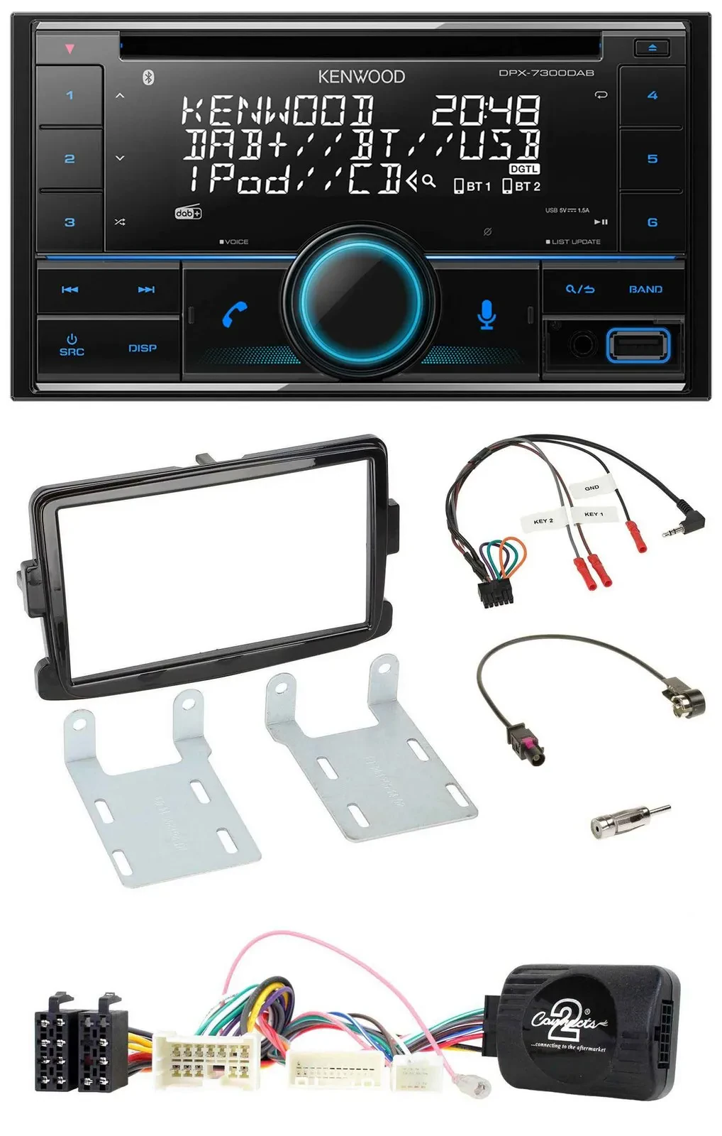 Kenwood CD 2DIN DAB USB Lenkrad Bluetooth Autoradio für Dacia Sandero ab 13 pian