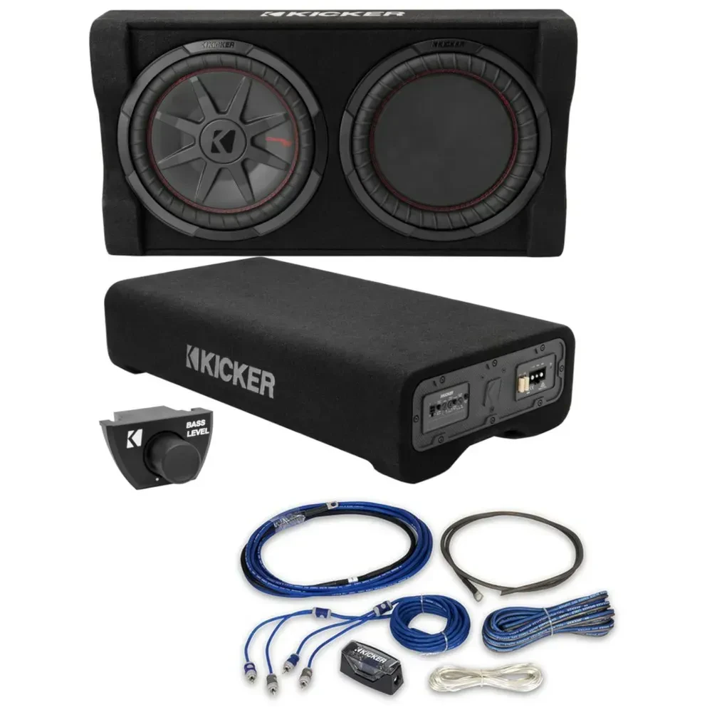 Активный сабвуфер для автомобиля Kicker PTRTP12 12", закрытый, тонкий корпус, с комплектом установки усилителя