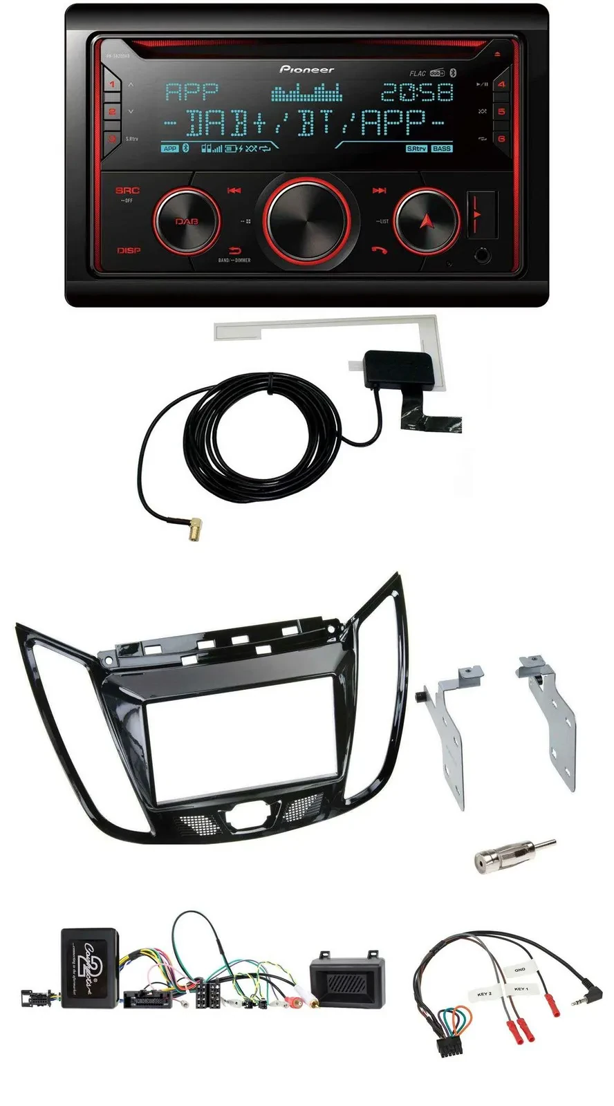 Автомагнитола Pioneer 2DIN DAB USB CD Bluetooth для Ford C-Max/Kuga с поддержкой кнопок на руле