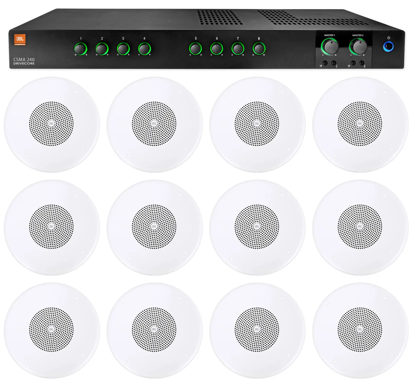 Трансляционный усилитель для ресторанов/баров/кафе JBL CSMA240 2x40 Вт, 4/8 Ом, 70/100 В (набор, 12 шт. CSS8004)