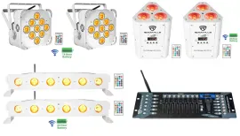 (2) Rockville BEST PAR+STRIP+WEDGE White Wireless DMX Battery Lights+Controller