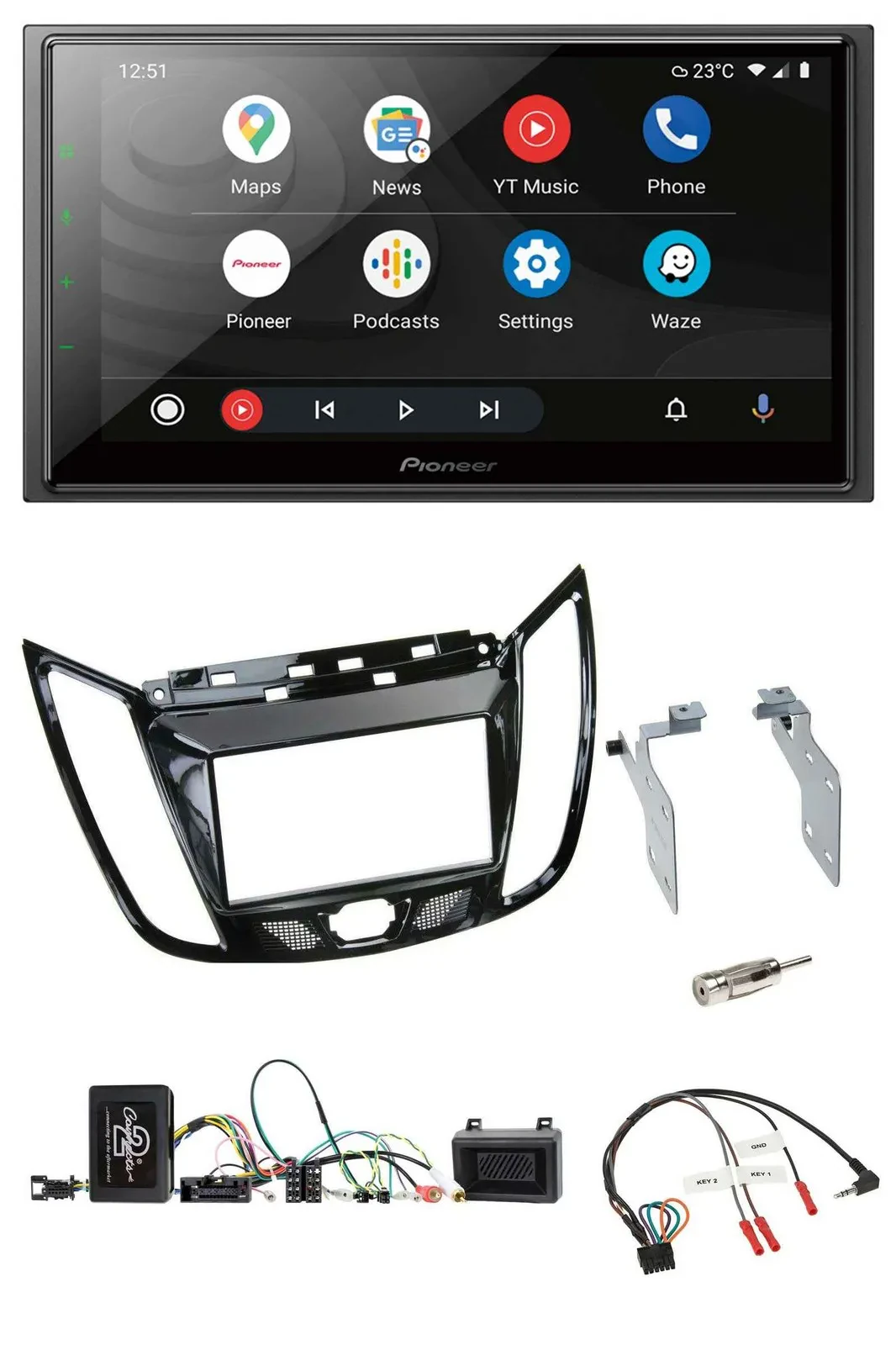 Pioneer USB 2DIN DAB Lenkrad Bluetooth Autoradio für Ford C-Max Kuga Klavierlack