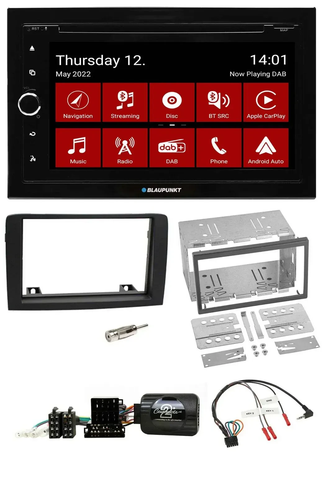 Blaupunkt 2DIN Lenkrad Bluetooth USB TMC DAB Navigation für Fiat Idea 06-12 schw