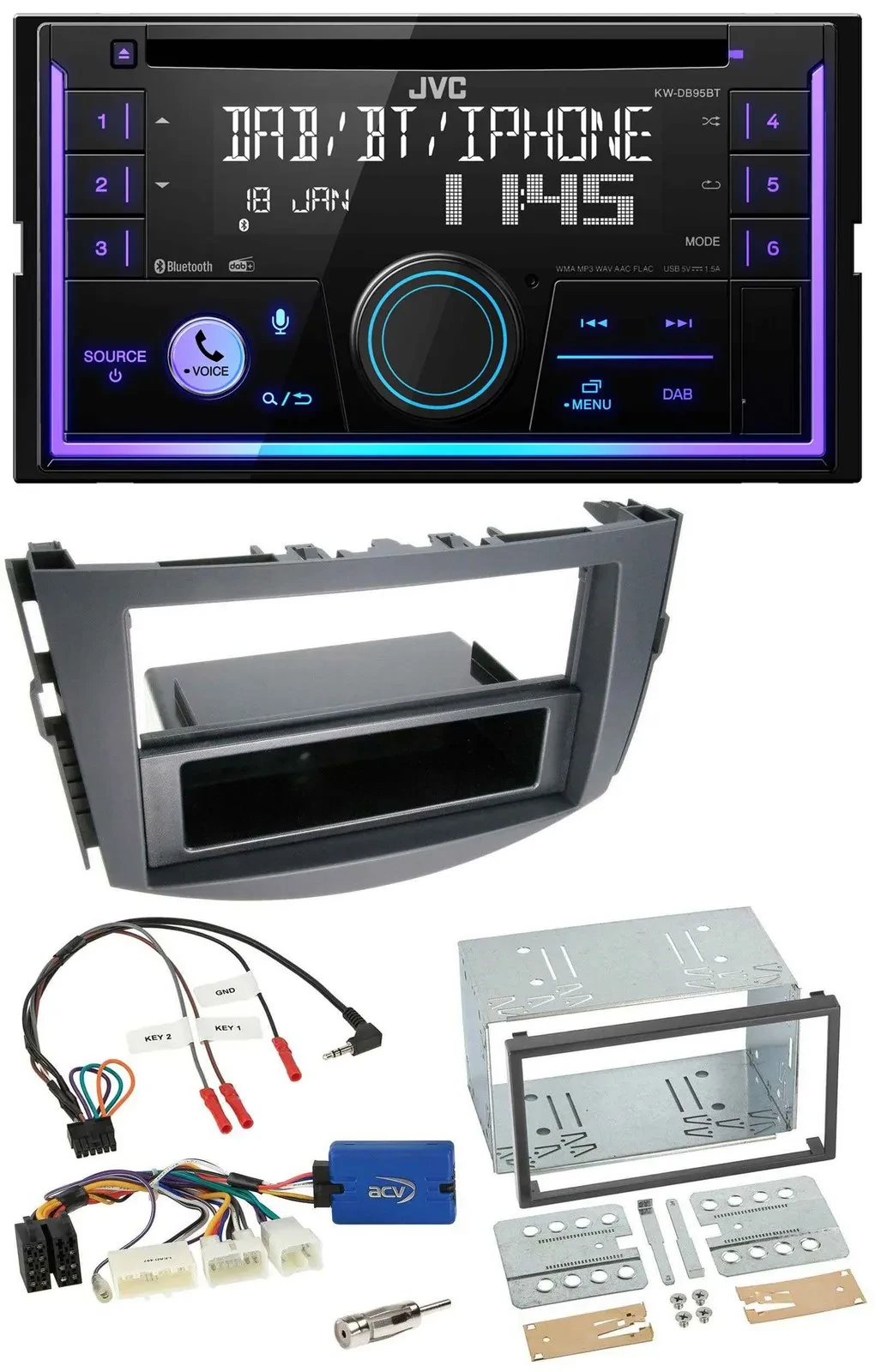 JVC Lenkrad USB 2DIN DAB Bluetooth CD Autoradio für Toyota RAV 4 ab 2011 28 Pin
