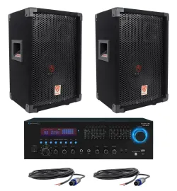 2 Rockville RSG8 8” 300W Passive DJ/PA Speakers+Technical Pro RX55URIBT Receiver