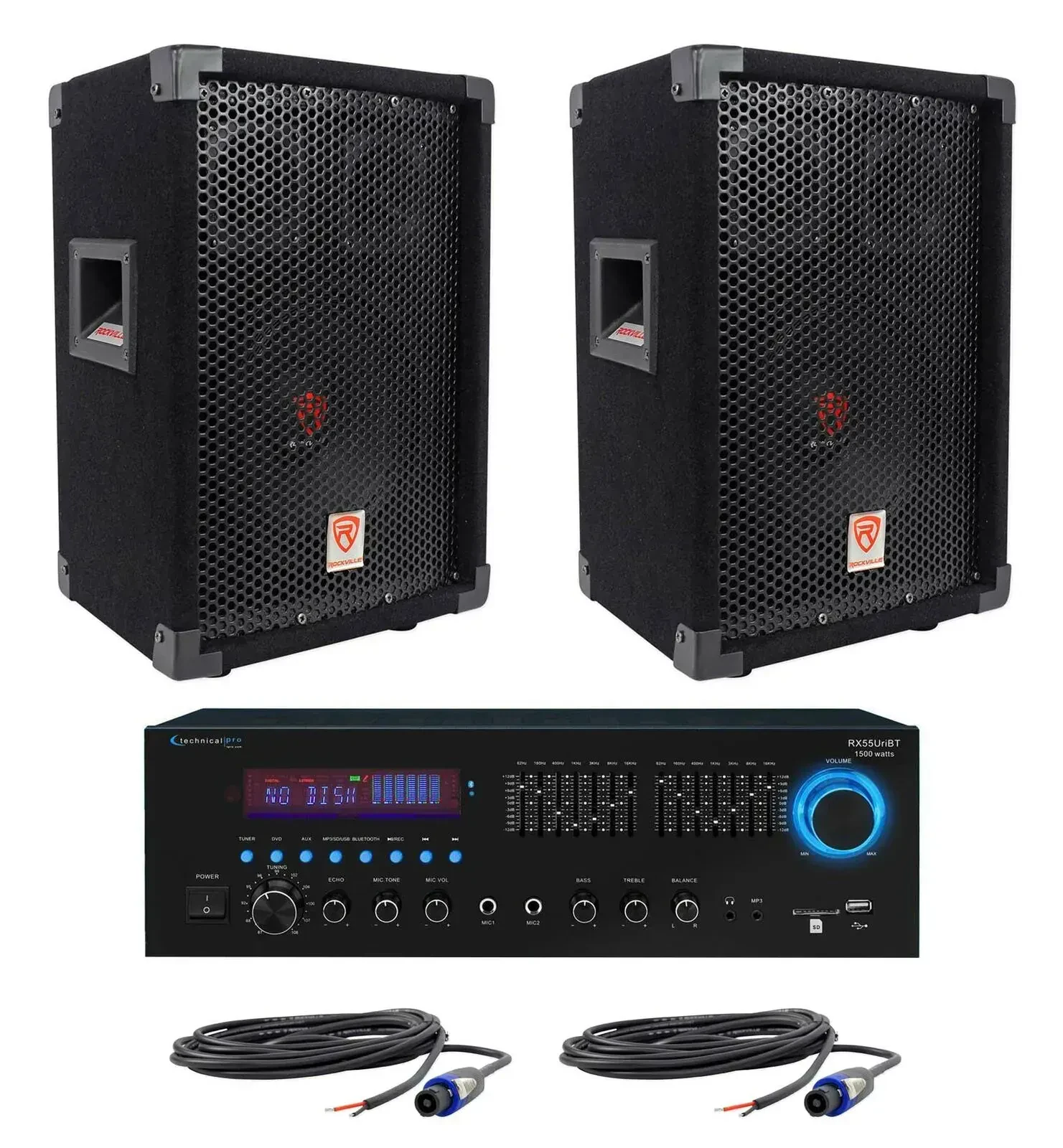 Пассивная акустическая система Rockville RSG8 Black 8” 300W 8 Ohm с усилителем и аксессуарами (пара)