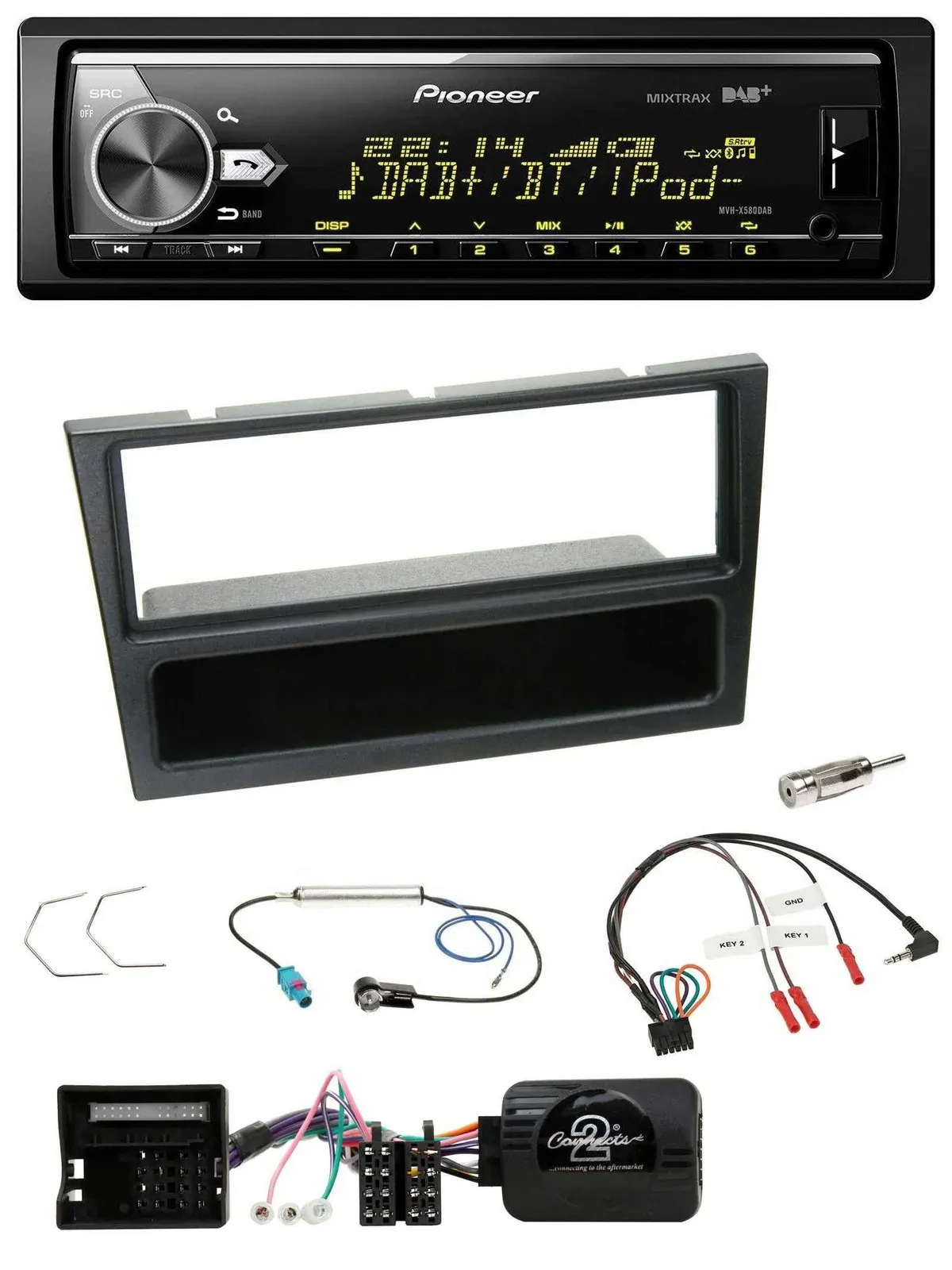 Pioneer Bluetooth USB DAB Lenkrad Autoradio für Opel Corsa C 2004-2006 schwarz