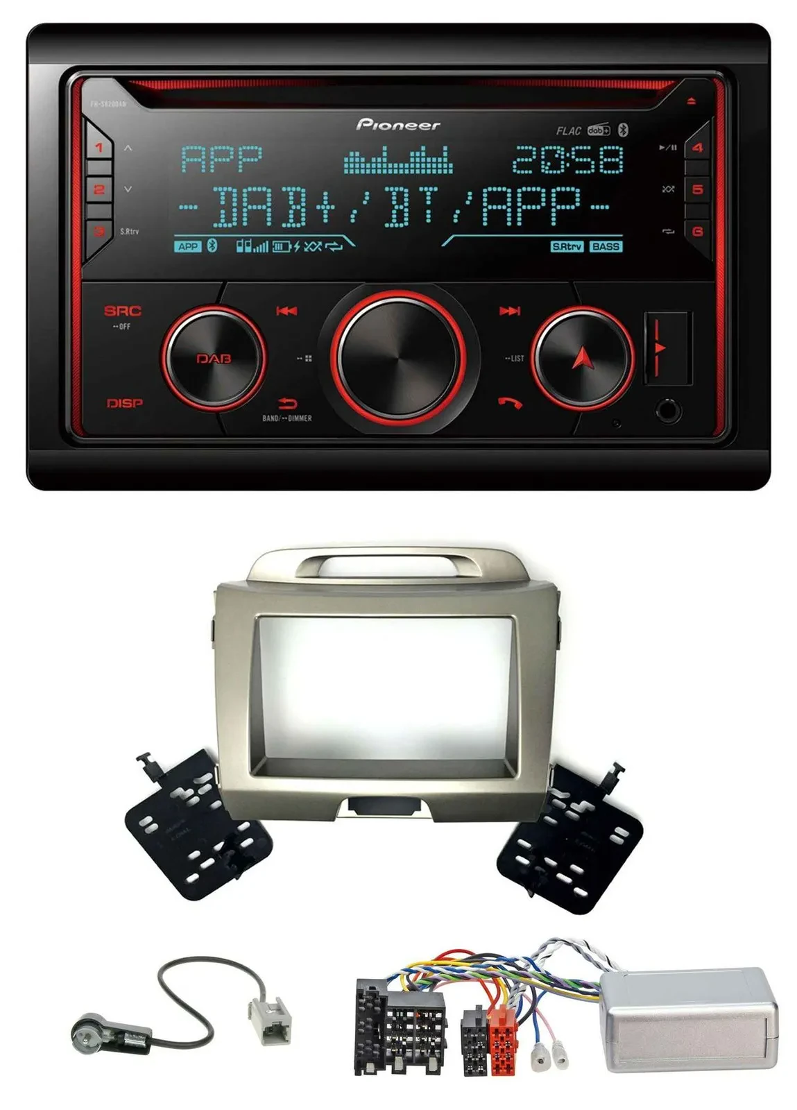 Автомагнитола для Kia Sportage 3 (2010–2015) Pioneer 2DIN, DAB, Bluetooth, USB, CD, поддержка кнопок на руле