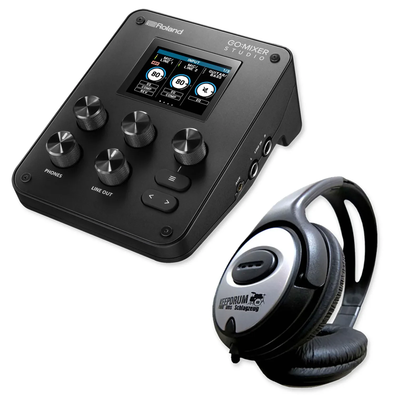 Roland GO:Mixer Studio Interface Audio-Mixer mit keepdrum Kopfhörer