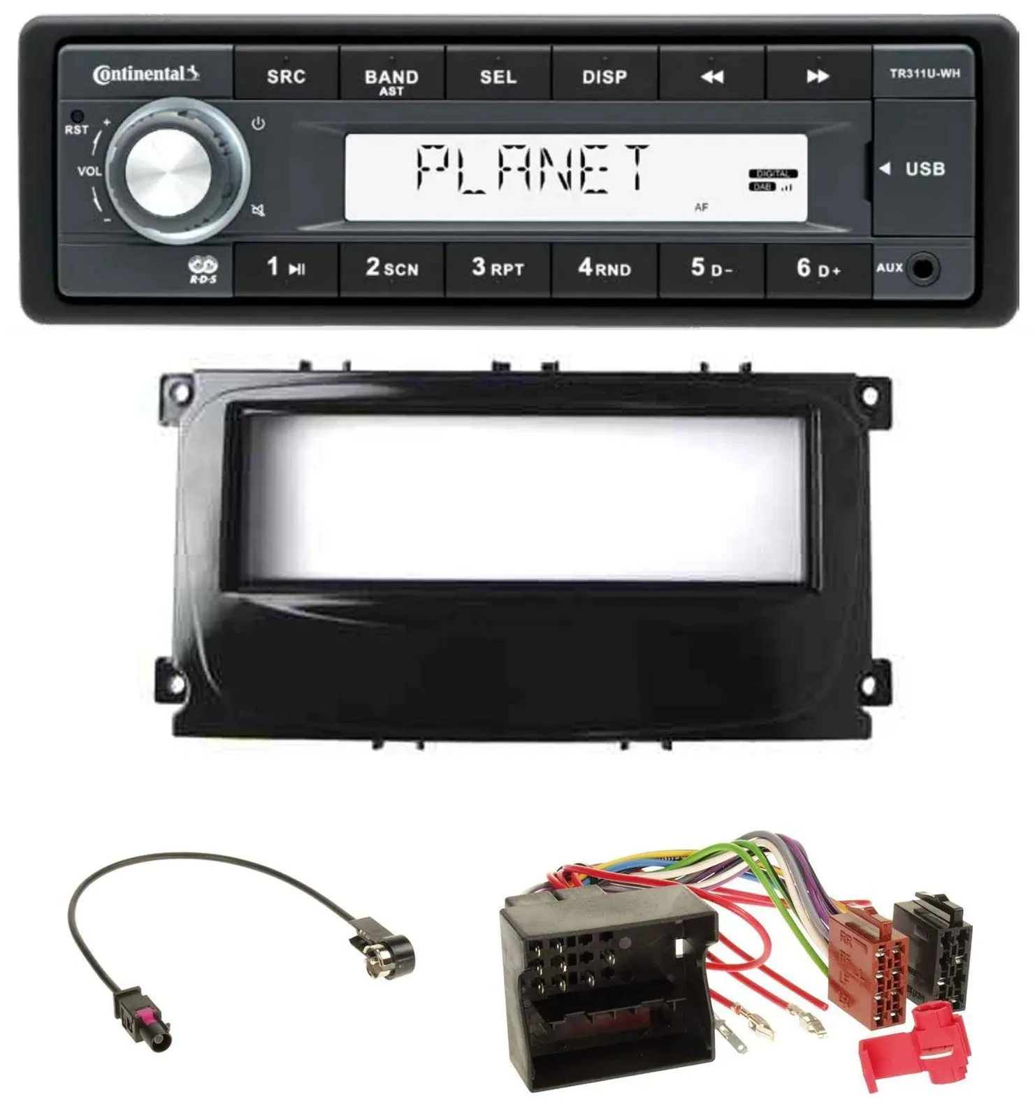 Continental USB MP3 AUX 1DIN Autoradio für Ford C-Max Galaxy Focus ab 2007 glänz