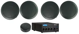 Crown 70v Amplifier+(4) Black 6.5" Commercial Ceiling Speakers + Wifi Receiver