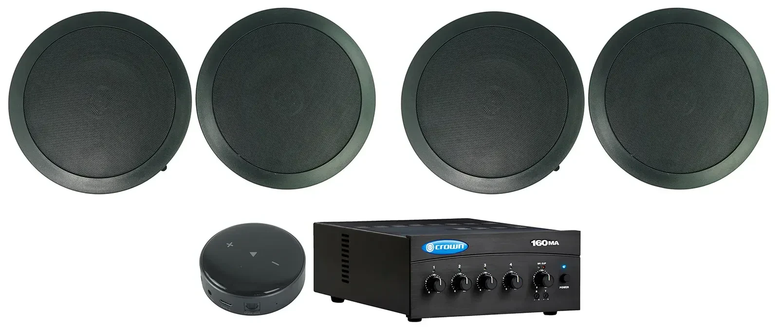 Crown 70v Amplifier+(4) Black 6.5" Commercial Ceiling Speakers + Wifi Receiver