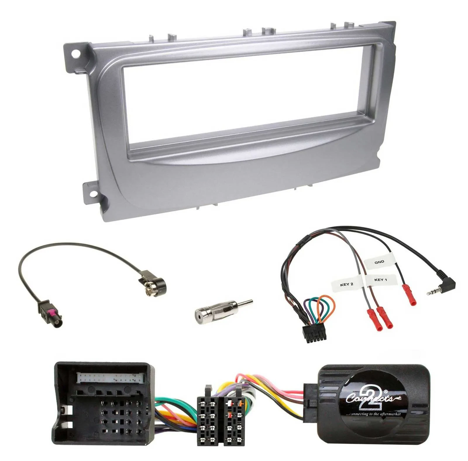 Комплект для установки автомагнитолы Caraudio24 для Ford Galaxy/C-Max/Focus, серебристый