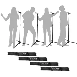 Microphone Stand Live Gig Karaoke Mount Holder w Mic Clips & Bags 4 Pack