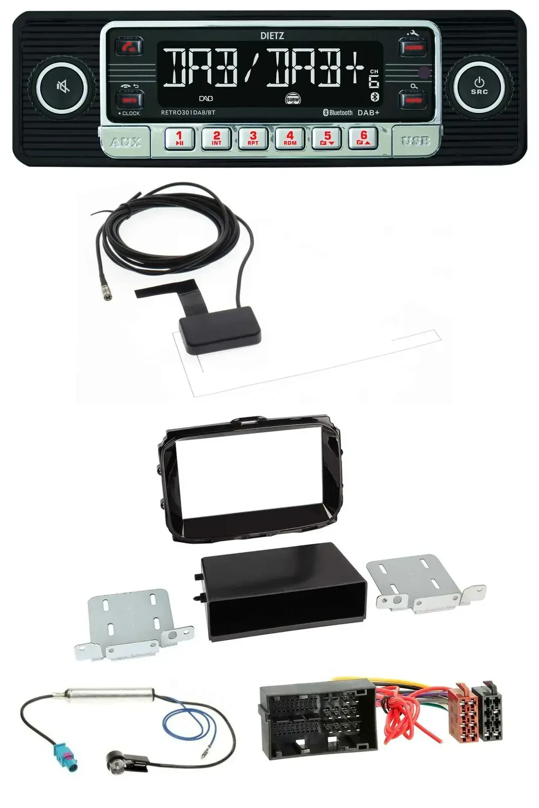 Автомагнитола для Alfa Romeo Giulietta Dietz DAB, Bluetooth, USB, MP3, 52-pin, с 2013, чёрный глянец (piano black)