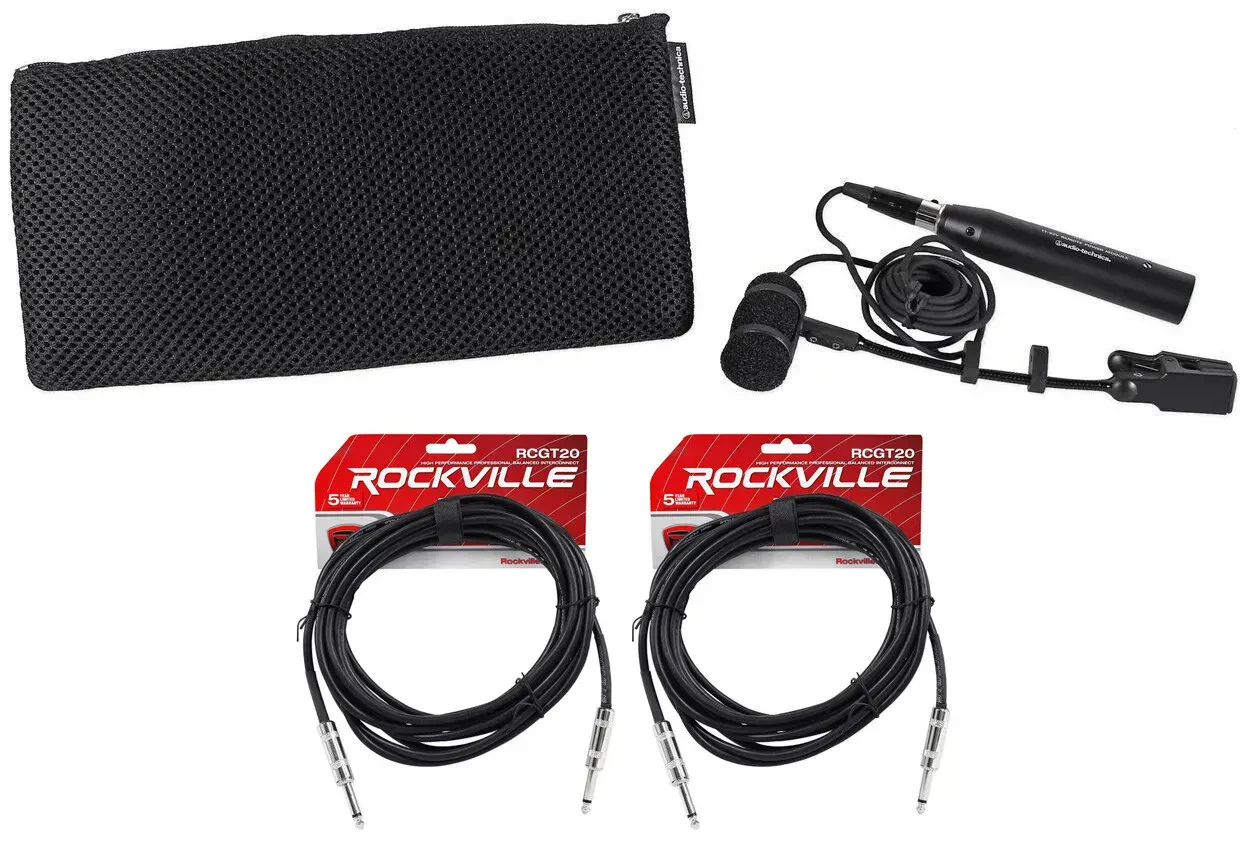 Audio Technica PRO 35 PRO35 Condenser ClipOn Instrument Microphone+2 1/4" Cables