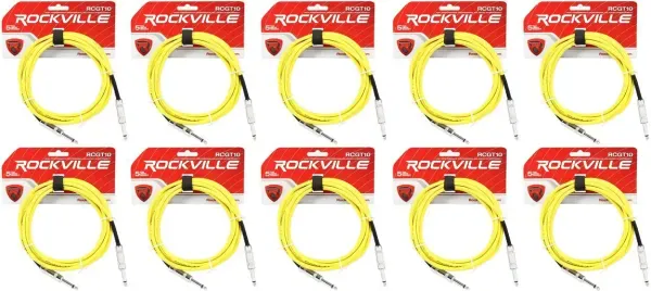 Инструментальный кабель Rockville RCGT10Y Yellow 3 м (10 штук)