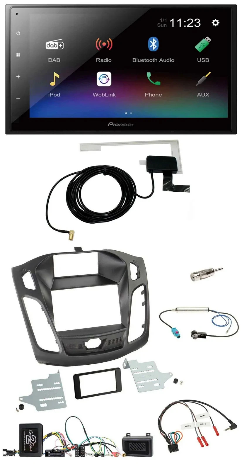 Pioneer DAB Lenkrad Bluetooth 2DIN USB Autoradio für Ford Focus 2011-2014