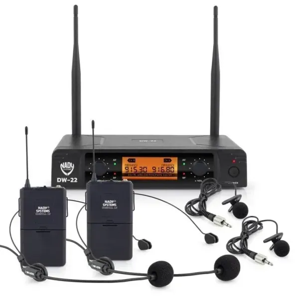 Nady DW-22 LTHM Dual Wireless Lavalier Headstet Microphone System –UHF frequen