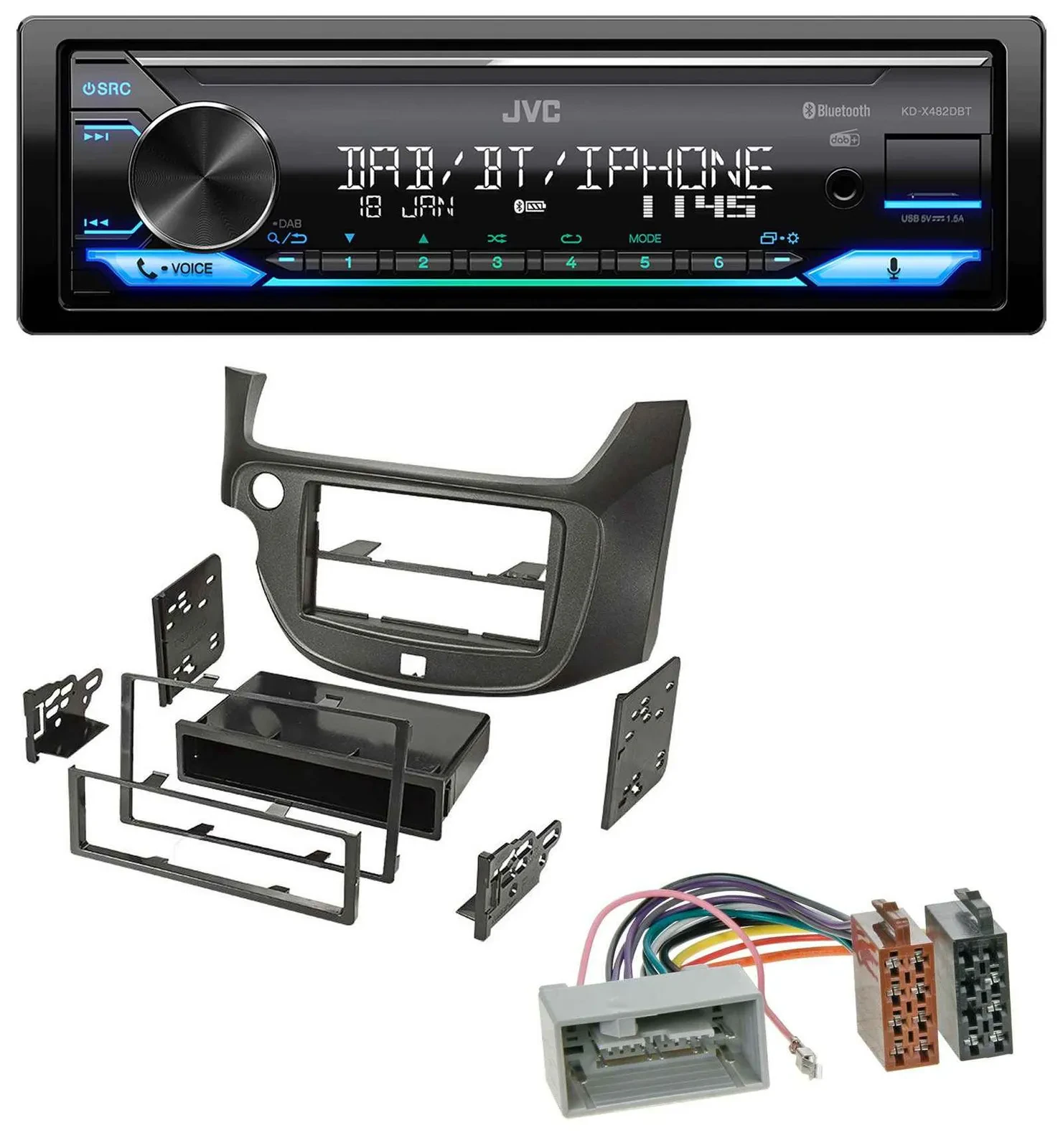 Автомагнитола JVC Bluetooth DAB USB MP3 для Honda Jazz (с 2009), тёмно-серая