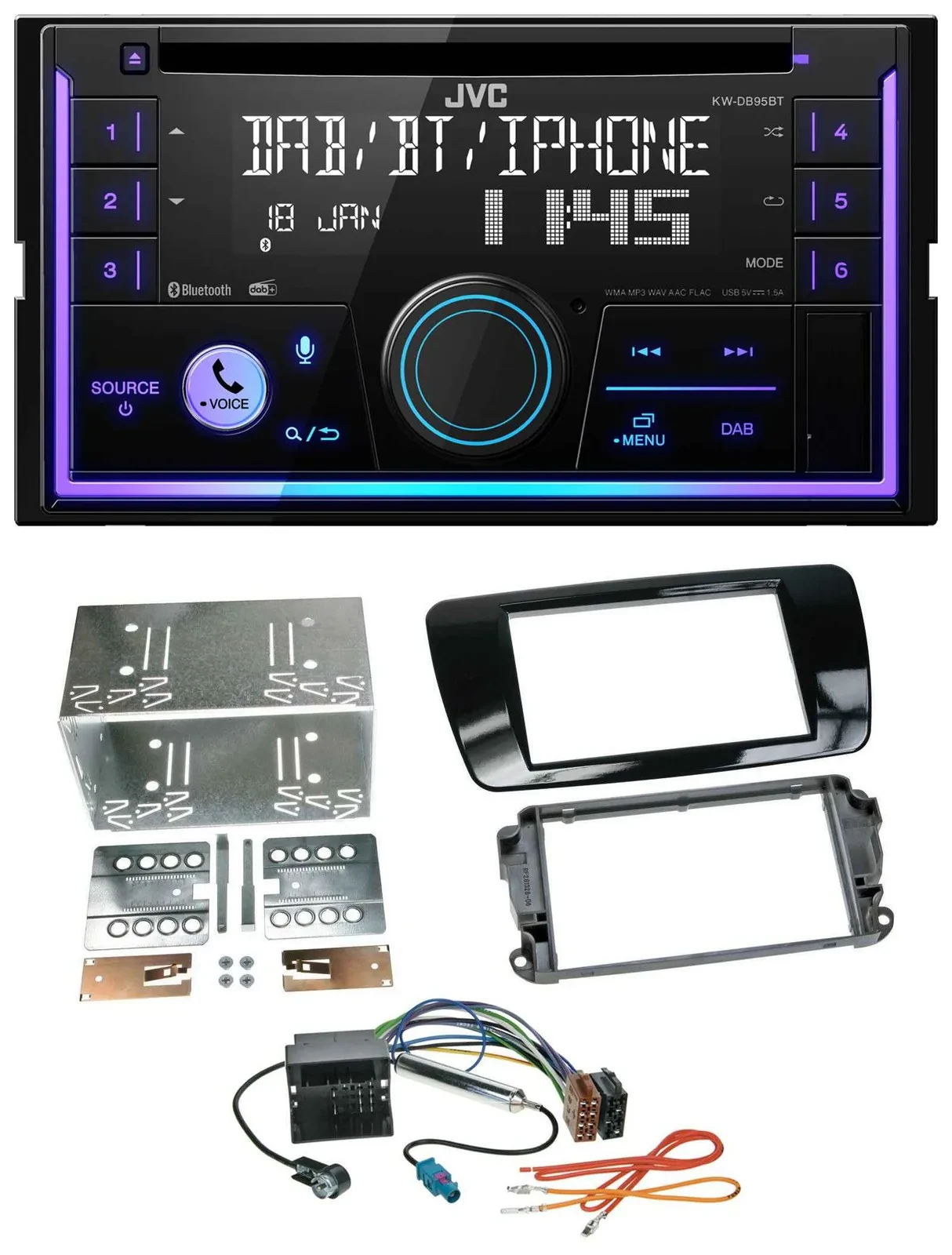 Автомагнитола JVC 2-DIN, DAB, Bluetooth, CD, USB, MP3 для Seat Ibiza (с 2008), цвет черный (Piano Black)