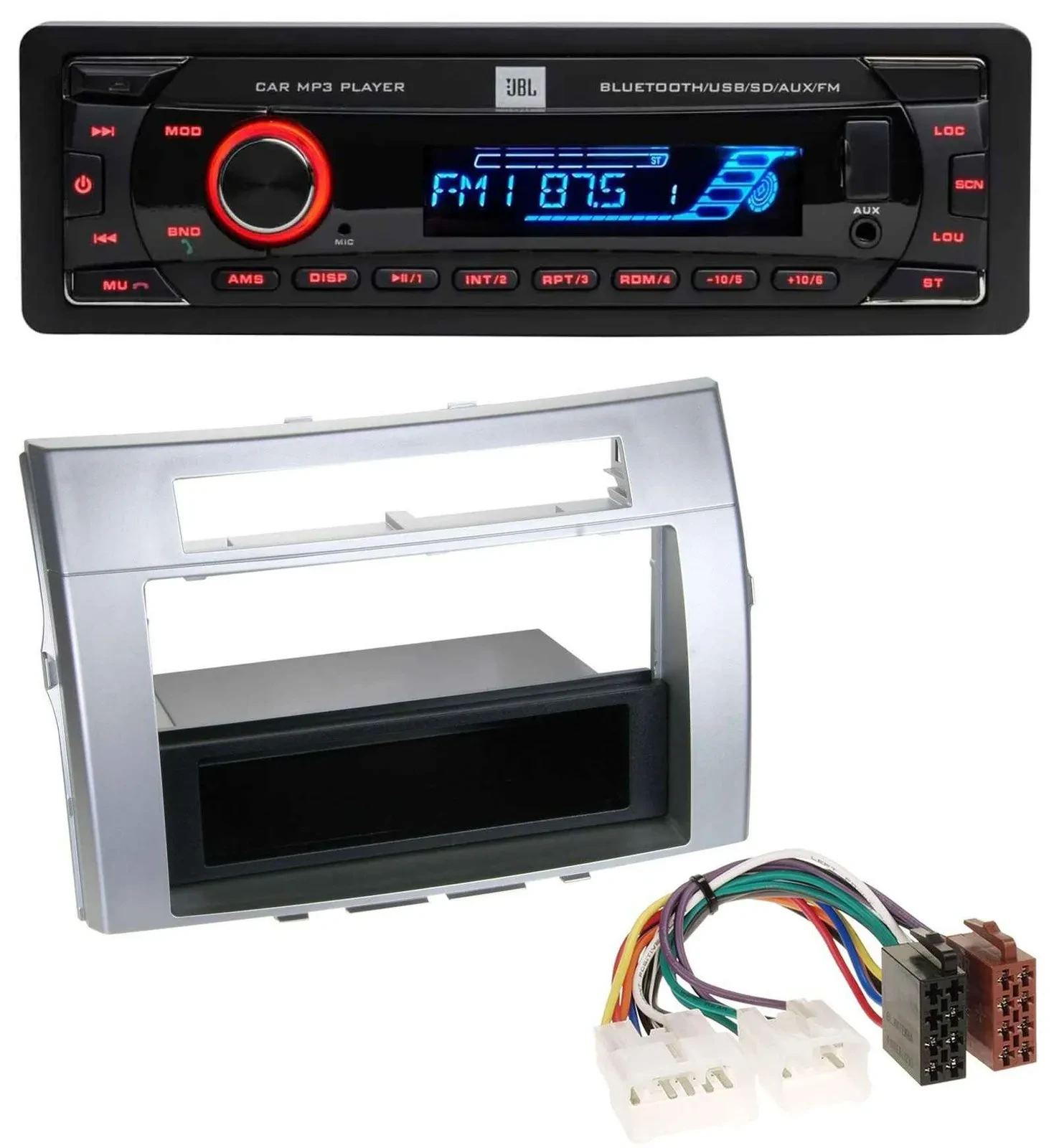 JBL AUX MP3 USB Bluetooth SD Autoradio für Toyota Corolla Verso 2004-2009 silber