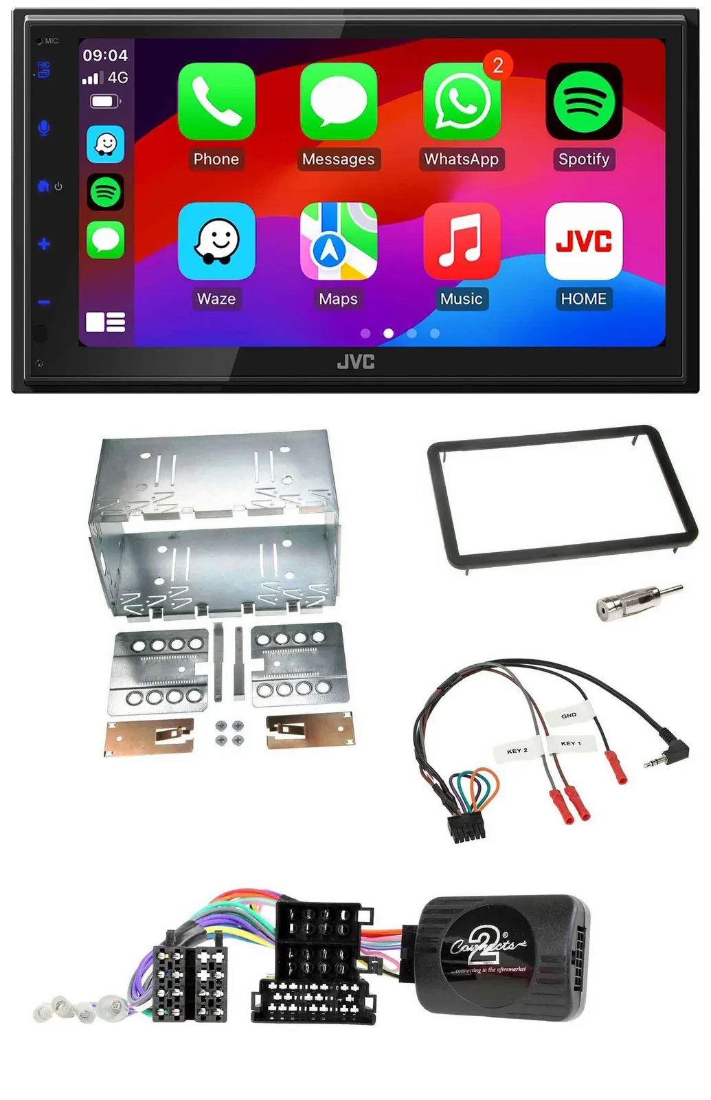 Автомагнитола для Alfa Romeo 159/Brera/Spider JVC 2DIN, Bluetooth, USB, DAB, совместимая с кнопками на руле