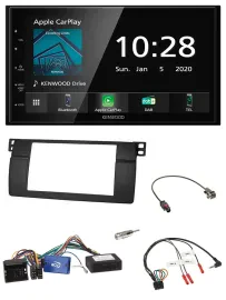 Kenwood Bluetooth Lenkrad DAB USB 2DIN Autoradio für BMW 3er 2002-2006 E46 schwa