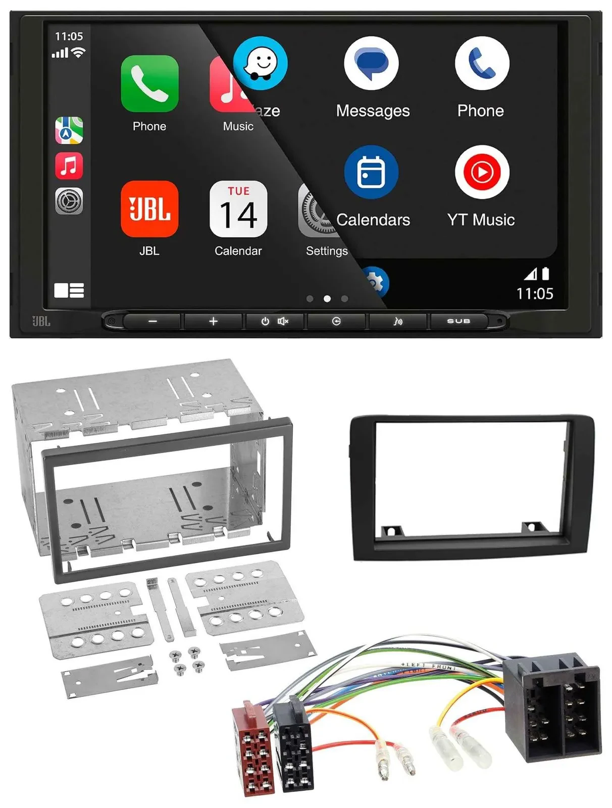 JBL USB 2DIN MP3 Bluetooth AUX Autoradio für Fiat Idea ab 05 schwarz