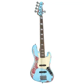 Fame Custom JB 5 Worn Sonic Blue over Pink Paisley - E-Bass
