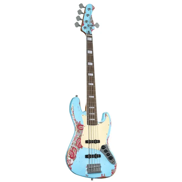 Fame Custom JB 5 Worn Sonic Blue over Pink Paisley - E-Bass