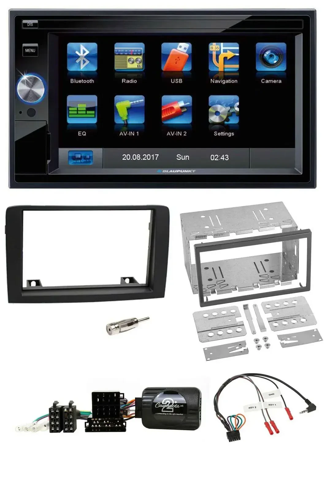 Blaupunkt SD USB TMC Bluetooth 2DIN Lenkrad Navigation für Fiat Idea 06-12 schwa