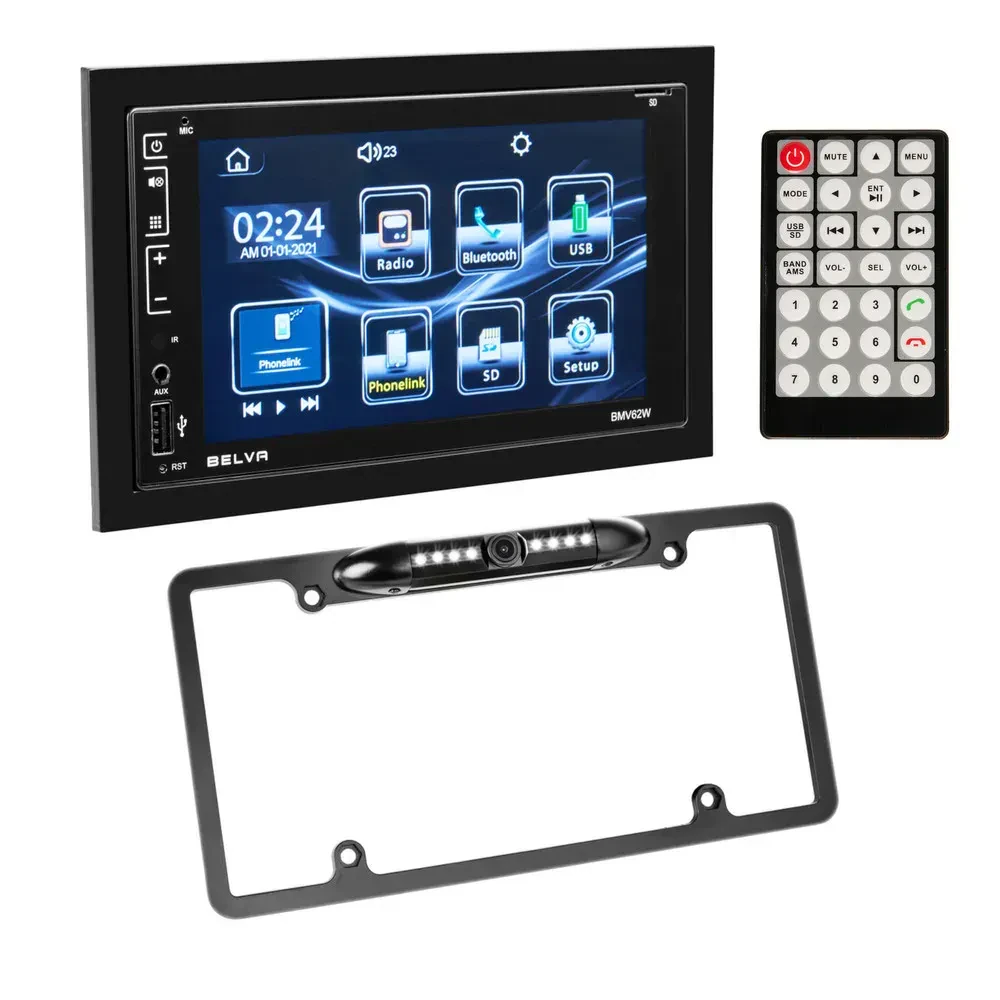 Автомагнитола Belva BMV62W 6.2" 2 DIN с камерой заднего вида (крепление на номерной знак)