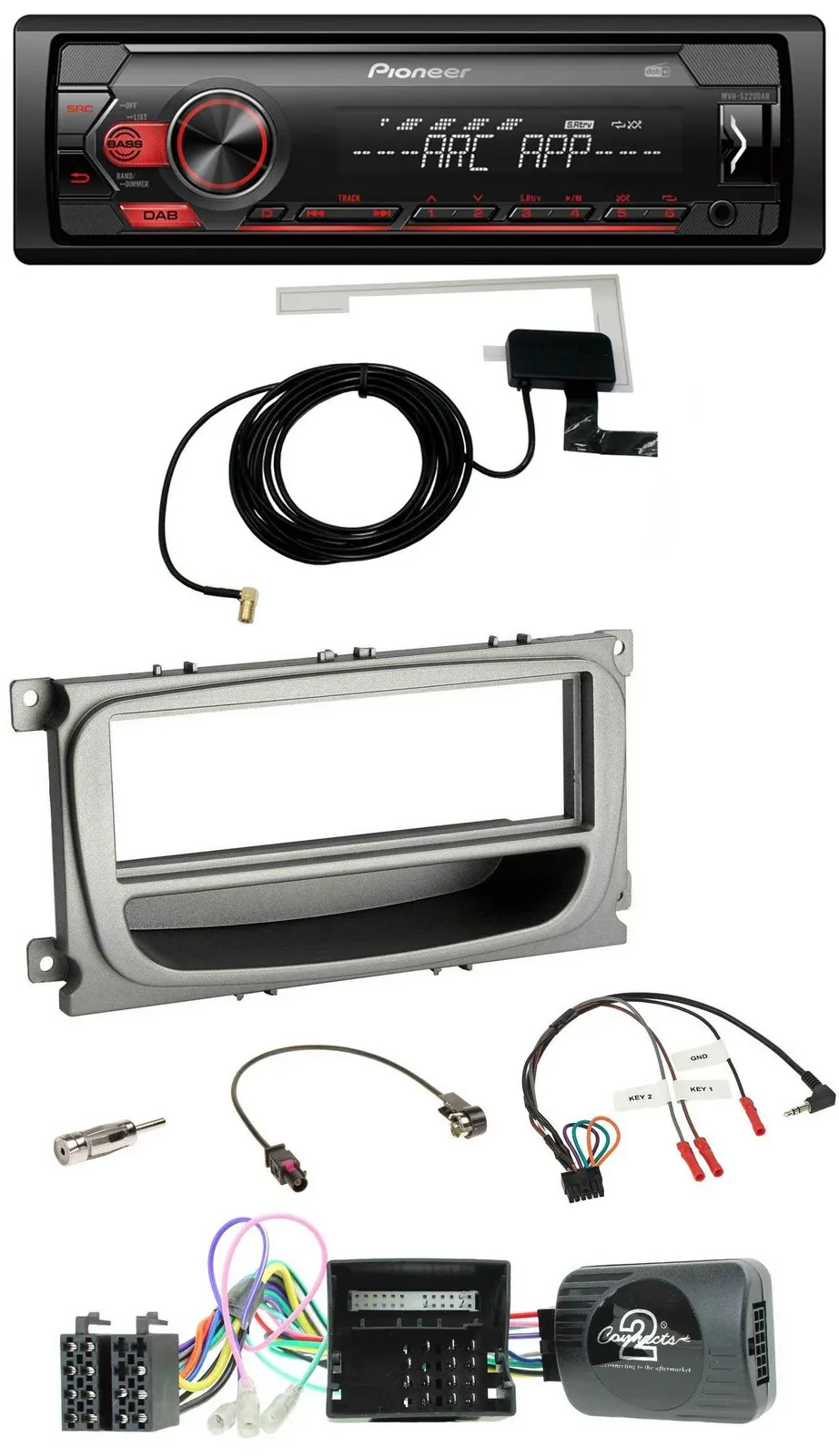 Автомагнитола для Ford S-Max/Mondeo (2007–2014) Pioneer 1-DIN USB DAB MP3, поддержка кнопок на руле, CAN