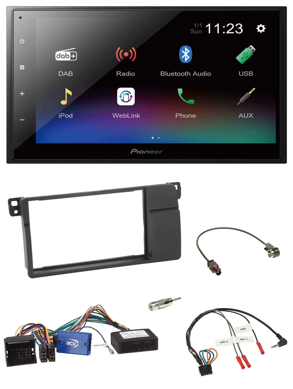 Pioneer USB Bluetooth DAB 2DIN Lenkrad Autoradio für BMW 3er E46 2002-2006 schwa