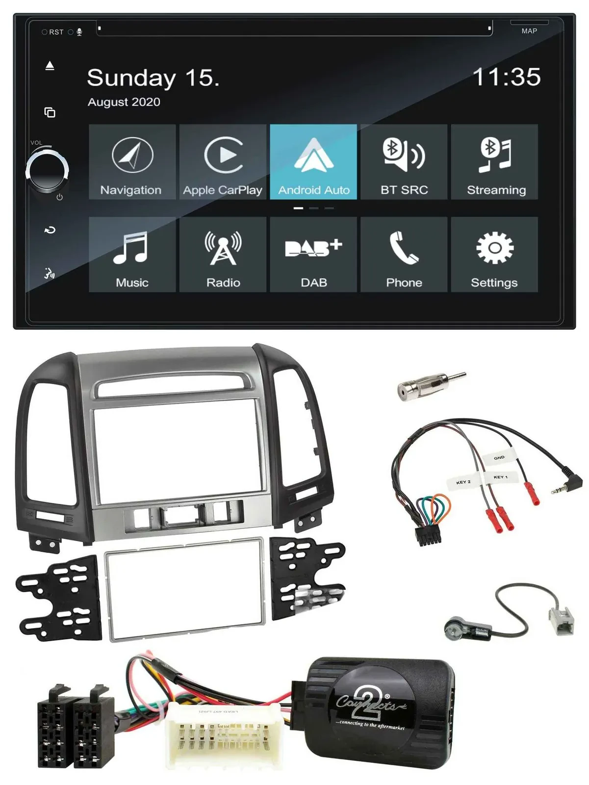 Blaupunkt 2DIN Lenkrad TMC Bluetooth USB DAB Navigation für Hyundai Santa Fe 3 S