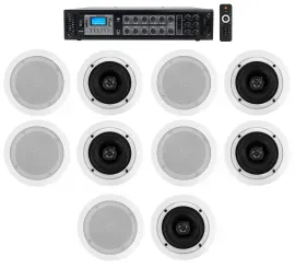 Rockville Commercial Amp+10) 5.25" 2-Way White Ceiling Speakers 4 Hotel/Office