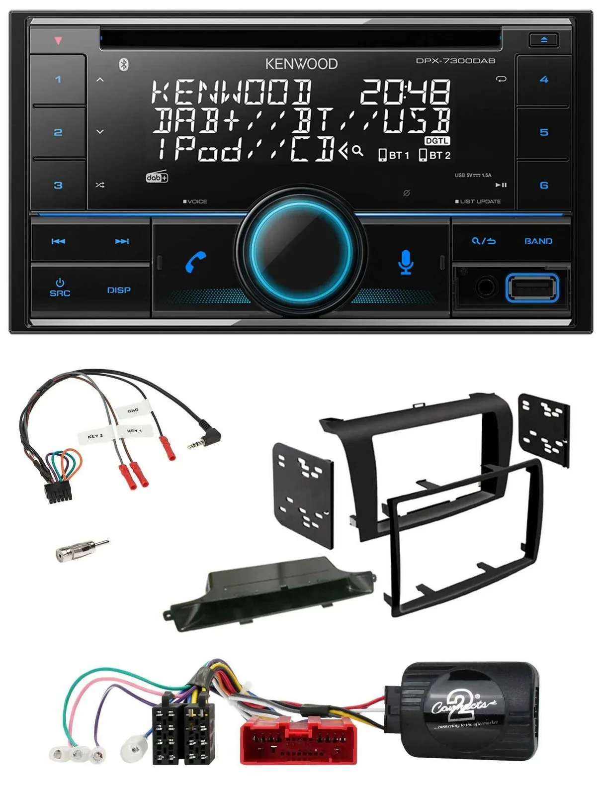 Автомагнитола Kenwood 2DIN CD/DAB/USB, Bluetooth, совместим с кнопками на руле, для Mazda 3 (2003–2009), черный