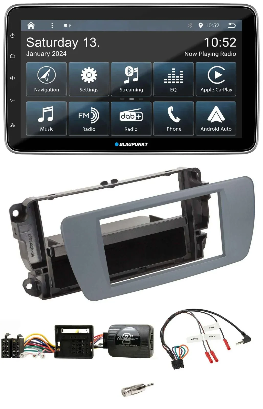 Автомагнитола для Seat Ibiza Blaupunkt USB, DAB, SD, Bluetooth, совместима с кнопками на руле, серый