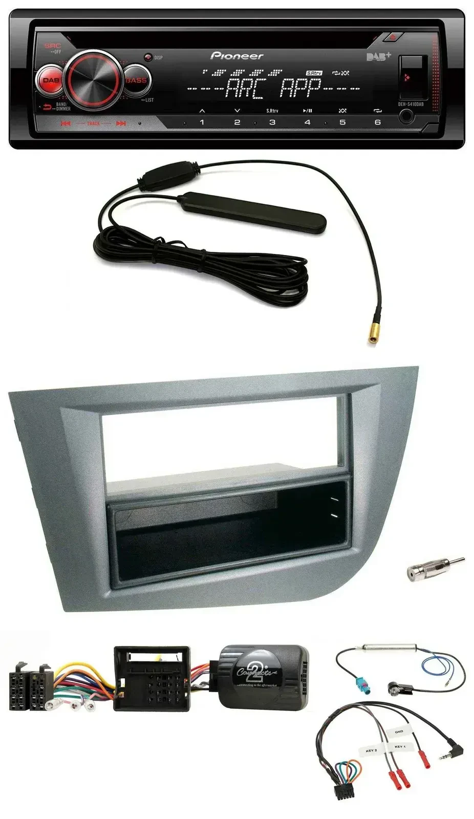 Автомагнитола для Seat Leon 2005–2010 Pioneer CD, USB, DAB, MP3, поддержка кнопок на руле, тёмно-серая