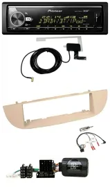 Автомагнитола для Fiat 500 (с 2007) Pioneer Bluetooth, DAB, USB, совместима с кнопками на руле, перламутрово-серо-бежевый