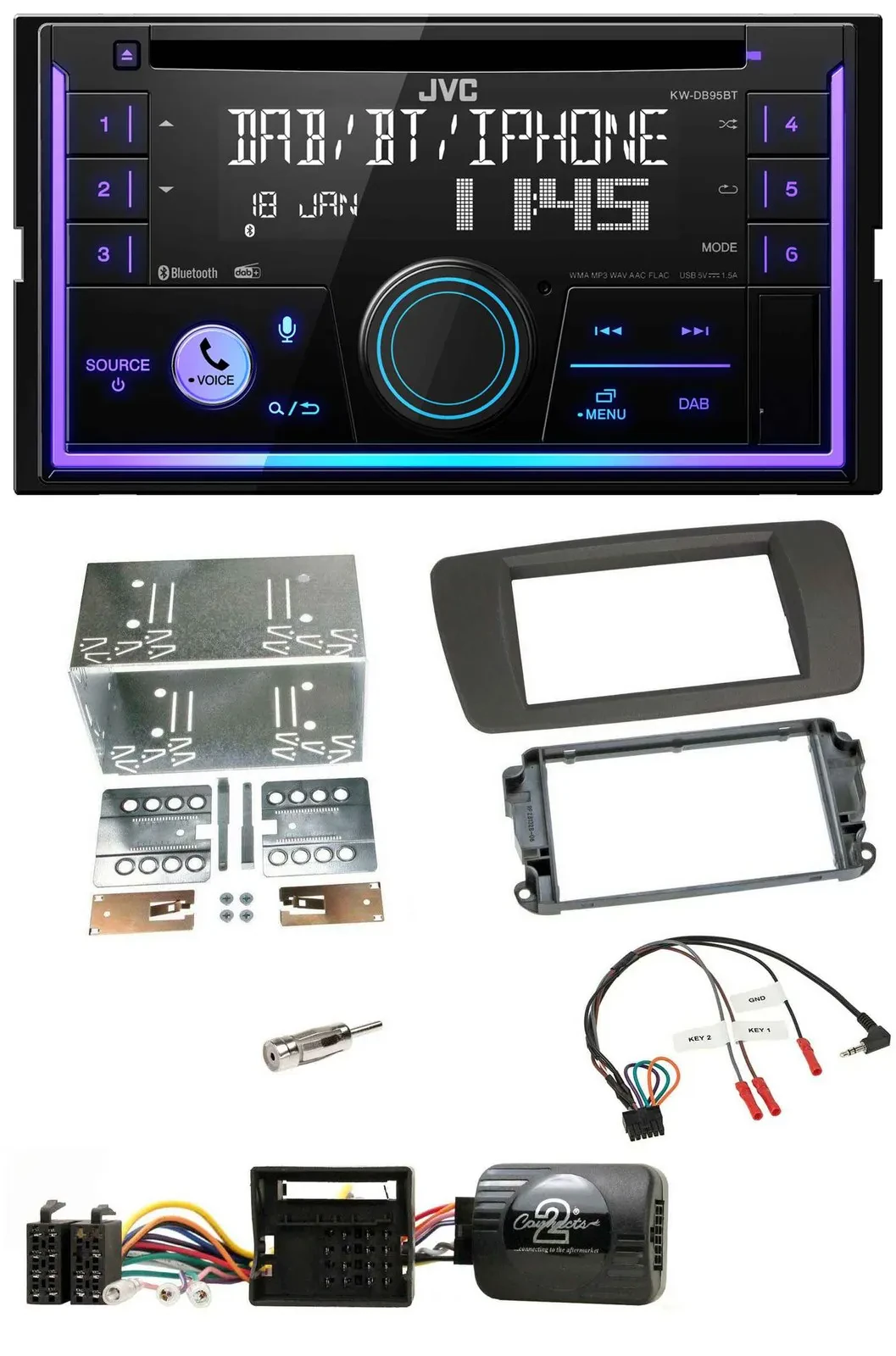 JVC Lenkrad USB 2DIN DAB Bluetooth CD Autoradio für Seat Ibiza ab 08 tuam-grey