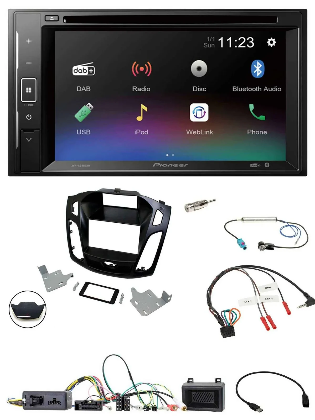 Pioneer Bluetooth Lenkrad USB 2DIN DAB DVD Autoradio für Ford Focus 2014-2018