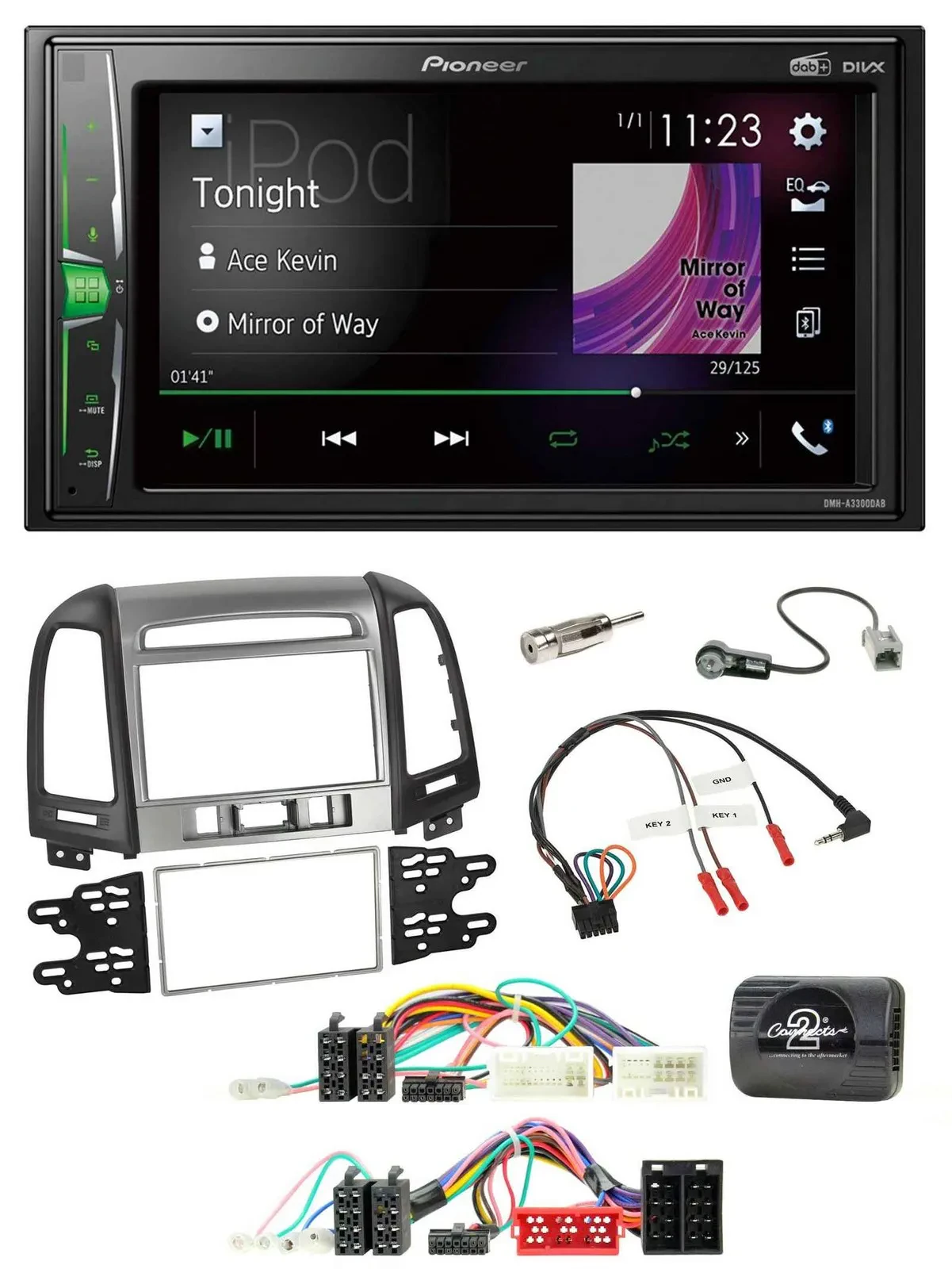 Pioneer 2DIN Lenkrad DAB USB Bluetooth Autoradio für Hyundai Santa Fe 10-12 3 Sc