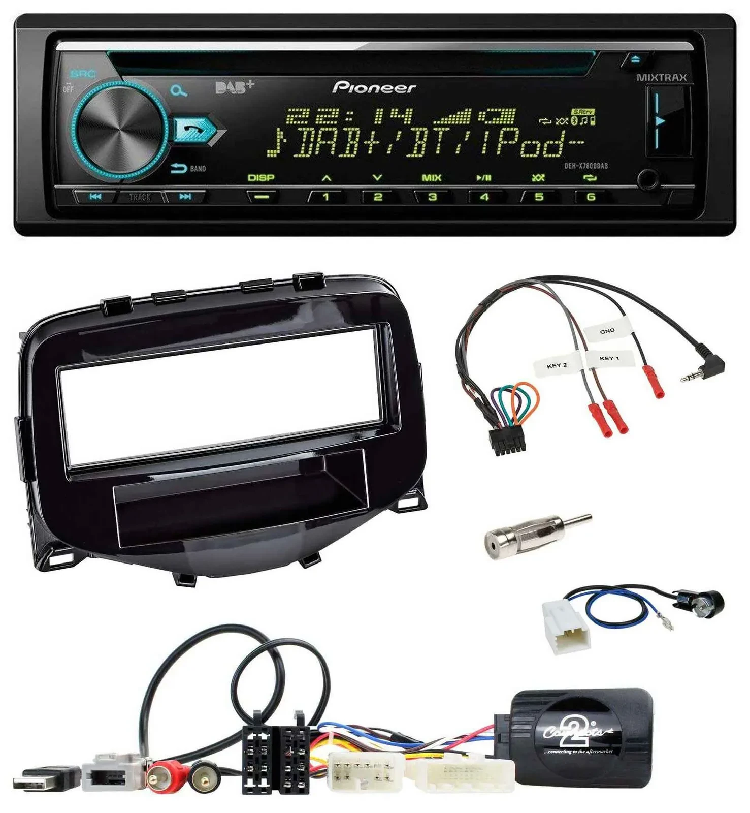 Автомагнитола для Toyota Aygo 2014–2021 Pioneer DAB, CD, USB, Bluetooth, поддержка управления на руле