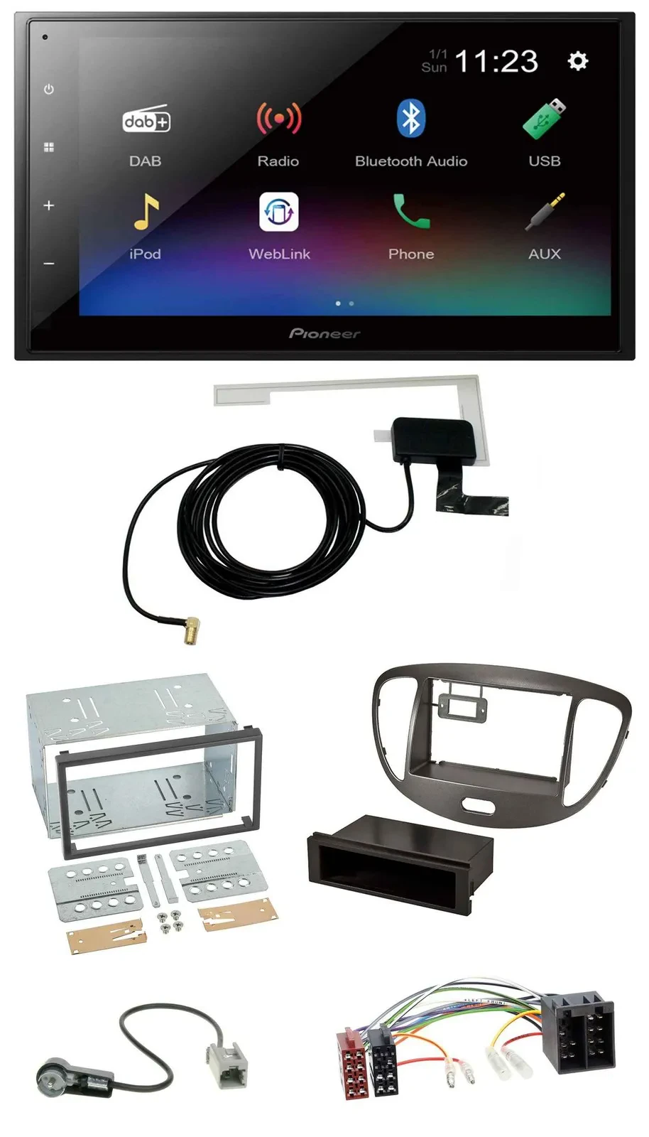 Pioneer DAB MP3 Bluetooth 2DIN USB Autoradio für Hyundai i10 2008-13 dunkelsilbe