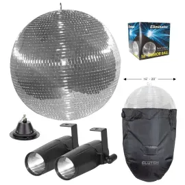 Eliminator Lighting EM16 16" Mirror Effect Disco Ball w Bag & Pinspot Lights