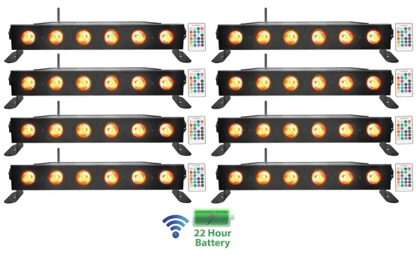 (8) Rockville BEST STRIP 60 Black Rechargeable Wash Light Bars w/Wireless DMX